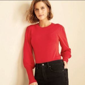 Red LOFT Ann Taylor Puff Sleeve Pullover Cotton Sweatshirt